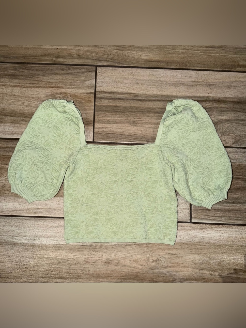 Zara Mint Green Puff-Sleeve Square Neck Crop Top